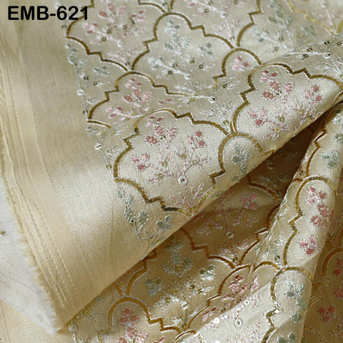 Ivory Embroidered Fabric by the yard Sewing DIY Crafting Embroidery Wedding Costumes Dolls Tote Bag Renaissance Dress Home Decor Upholstery