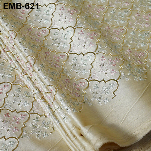 Ivory Embroidered Fabric by the yard Sewing DIY Crafting Embroidery Wedding Costumes Dolls Tote Bag Renaissance Dress Home Decor Upholstery