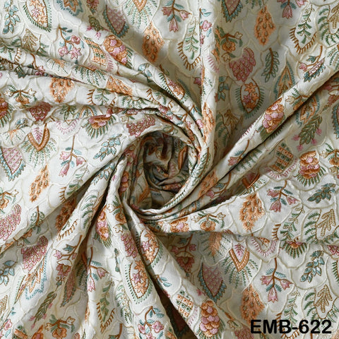 Ivory Embroidered Fabric by the yard Sewing DIY Crafting Embroidery Wedding Dress Costumes Dolls Bags Cushion Covers Table Runners Blouses