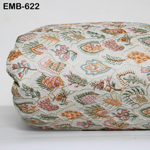 Ivory Embroidered Fabric by the yard Sewing DIY Crafting Embroidery Wedding Dress Costumes Dolls Bags Cushion Covers Table Runners Blouses