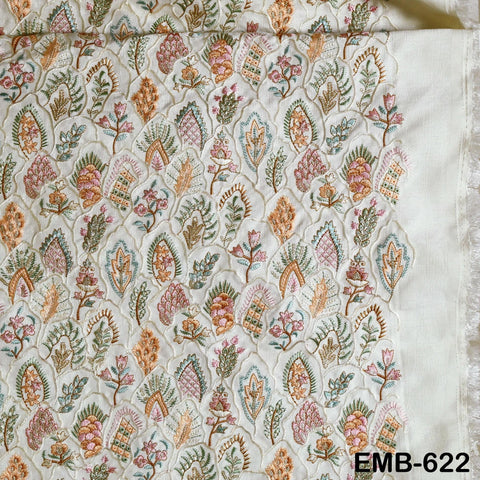 Ivory Embroidered Fabric by the yard Sewing DIY Crafting Embroidery Wedding Dress Costumes Dolls Bags Cushion Covers Table Runners Blouses