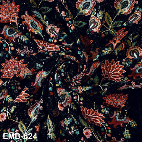 Sequin Indian Embroidered Velvet Blue Fabric by the yard Sewing Crafting Wedding Dress Theatrical Costumes Waistcoats Doll Bags Home Decor