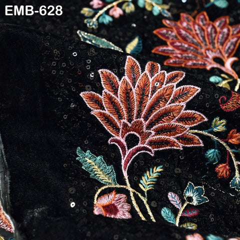 Sequin Indian Embroidered Velvet Black Fabric by the yard Sewing Crafting Wedding Dress Theatrical Costumes Waistcoats Doll Bags Home Decor