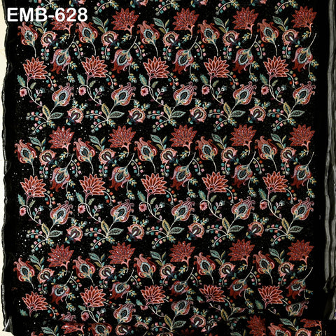 Sequin Indian Embroidered Velvet Black Fabric by the yard Sewing Crafting Wedding Dress Theatrical Costumes Waistcoats Doll Bags Home Decor