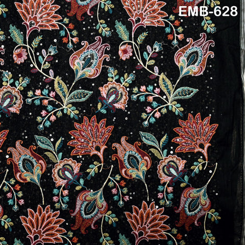 Sequin Indian Embroidered Velvet Black Fabric by the yard Sewing Crafting Wedding Dress Theatrical Costumes Waistcoats Doll Bags Home Decor