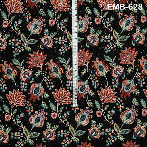 Sequin Indian Embroidered Velvet Black Fabric by the yard Sewing Crafting Wedding Dress Theatrical Costumes Waistcoats Doll Bags Home Decor