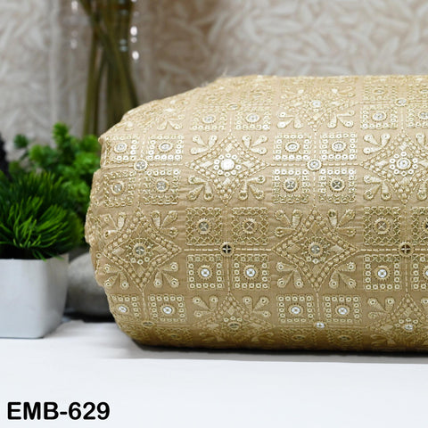 Beige Wedding Dress Material Embroidered Modal Satin Fabric by the yard Sewing Indian Embroidery Costumes Dolls Waistcoats Longline Jackets