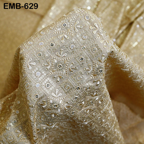 Beige Wedding Dress Material Embroidered Modal Satin Fabric by the yard Sewing Indian Embroidery Costumes Dolls Waistcoats Longline Jackets