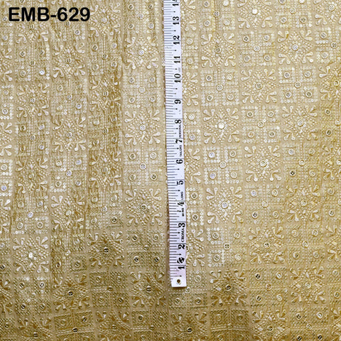 Beige Wedding Dress Material Embroidered Modal Satin Fabric by the yard Sewing Indian Embroidery Costumes Dolls Waistcoats Longline Jackets