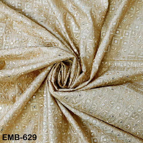 Beige Wedding Dress Material Embroidered Modal Satin Fabric by the yard Sewing Indian Embroidery Costumes Dolls Waistcoats Longline Jackets