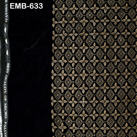 Brown Indian Embroidered Velvet Fabric by the yard Sewing DIY Crafting Wedding Shift Dresses Theatrical Costumes Longline Jackets Waistcoats