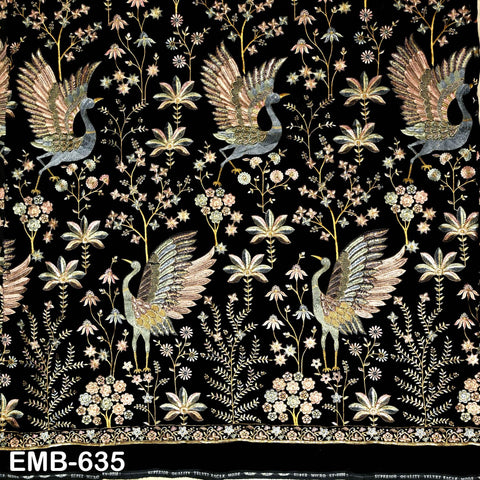 55 inches Black Indian Embroidered Velvet Fabric by the yard Sewing Crafting Wedding Dresses Theatrical Costumes Longline Jackets Waistcoats