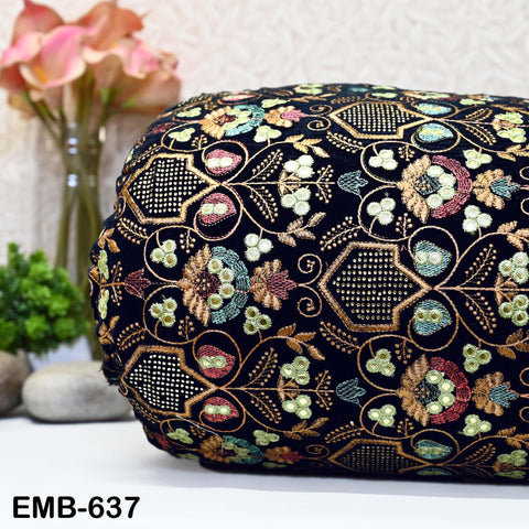 Sequin Indian Embroidered Velvet Blue Fabric by the yard Sewing Crafting Wedding Dress Theatrical Costumes Waistcoats Doll Bags Home Decor