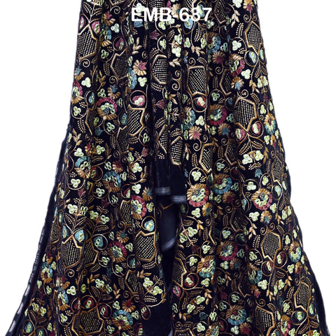 Sequin Indian Embroidered Velvet Blue Fabric by the yard Sewing Crafting Wedding Dress Theatrical Costumes Waistcoats Doll Bags Home Decor