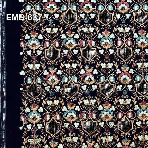 Sequin Indian Embroidered Velvet Blue Fabric by the yard Sewing Crafting Wedding Dress Theatrical Costumes Waistcoats Doll Bags Home Decor