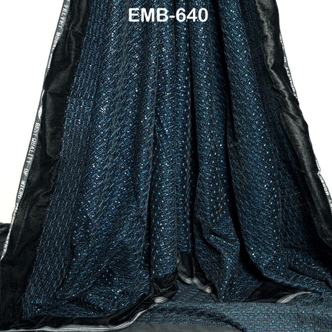 Blue Indian Embroidered Velvet Fabric by the yard Sewing DIY Crafting Wedding Shift Dresses Theatrical Costumes Longline Jackets Waistcoats