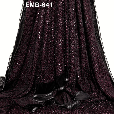 Wine Indian Embroidered Velvet Fabric by the yard Sewing DIY Crafting Wedding Shift Dresses Theatrical Costumes Longline Jackets Waistcoats