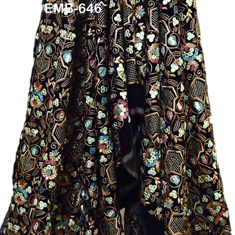 Sequin Indian Embroidered Velvet Black Fabric by the yard Sewing Crafting Wedding Dress Theatrical Costumes Waistcoats Doll Bags Home Decor