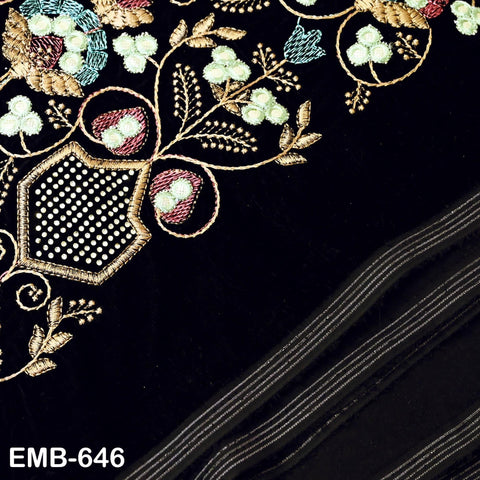 Sequin Indian Embroidered Velvet Black Fabric by the yard Sewing Crafting Wedding Dress Theatrical Costumes Waistcoats Doll Bags Home Decor