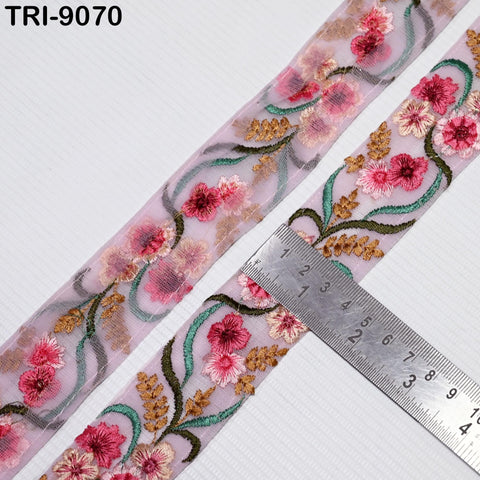 9 Yard Indian 40mm Embroidery Ribbon Trim Border Embroidered Embellishment Sewing Wedding Dress Shoe Making, Jewelry Crafting Holidays Decor