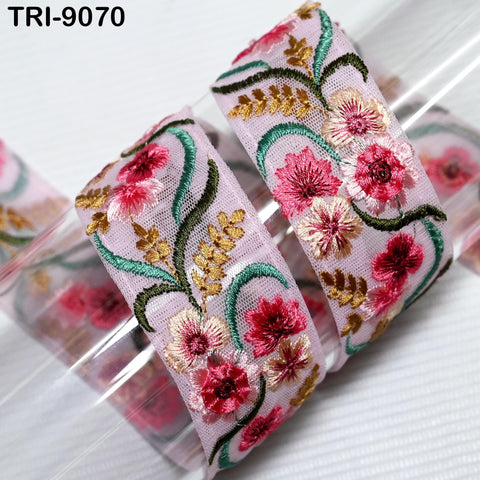 9 Yard Indian 40mm Embroidery Ribbon Trim Border Embroidered Embellishment Sewing Wedding Dress Shoe Making, Jewelry Crafting Holidays Decor
