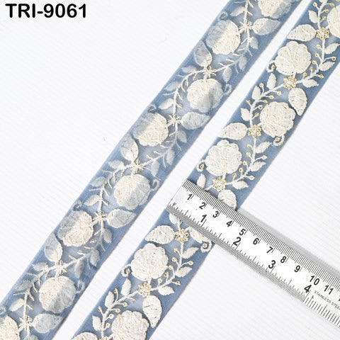 9 Yard Sky Blue 40mm Embroidery Trims Ribbons Border Embroidered Fabric Gift Wrapping Saree DIY Crafting Christmas Decoration Embellishment
