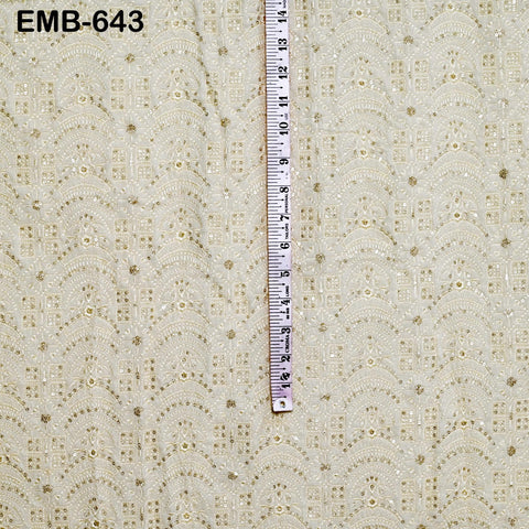 Ivory Indian Embroidered Velvet Fabric by the yard Sewing DIY Crafting Wedding Dress Costumes Full Length Coats Shift Dresses Quilting