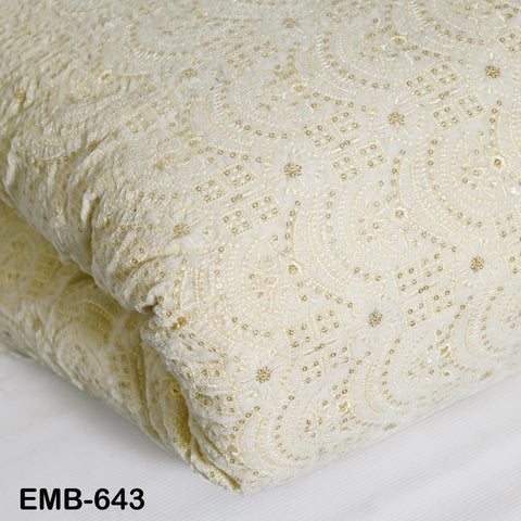 Ivory Indian Embroidered Velvet Fabric by the yard Sewing DIY Crafting Wedding Dress Costumes Full Length Coats Shift Dresses Quilting