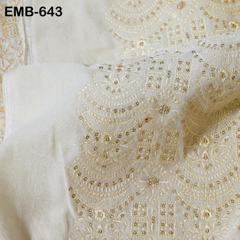 Ivory Indian Embroidered Velvet Fabric by the yard Sewing DIY Crafting Wedding Dress Costumes Full Length Coats Shift Dresses Quilting