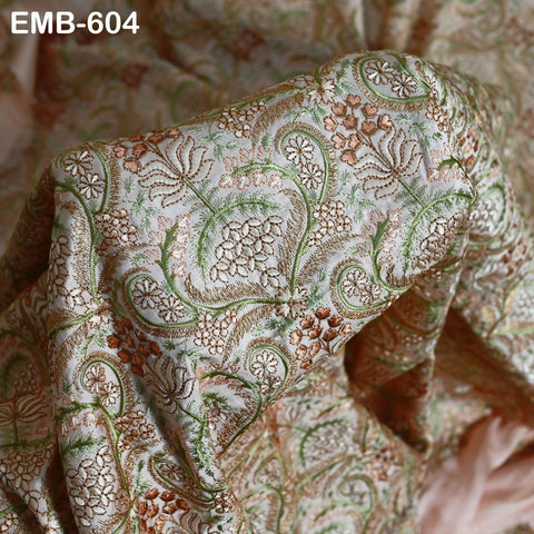 58" Pink Wedding Material Embroidered Fabric by the yard Sewing Crafting Indian Embroidery Victorian Costumes Waistcoats Longline Jackets