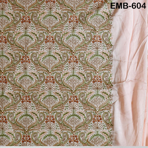 58" Pink Wedding Material Embroidered Fabric by the yard Sewing Crafting Indian Embroidery Victorian Costumes Waistcoats Longline Jackets