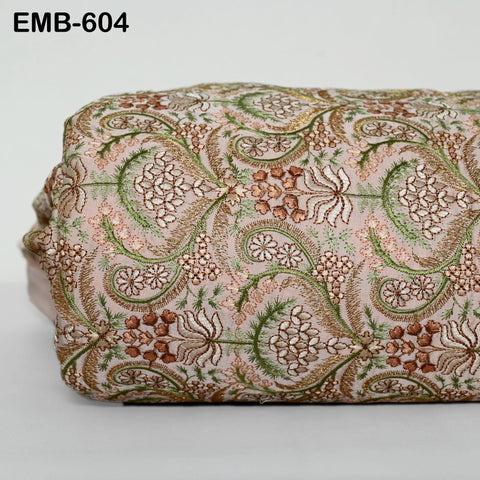 58" Pink Wedding Material Embroidered Fabric by the yard Sewing Crafting Indian Embroidery Victorian Costumes Waistcoats Longline Jackets