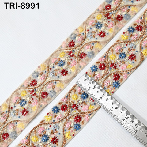 9 Yard Embroidery Fabric 6CM Trim Dresses Sewing Indian Embellishments DIY Crafting Wear Saree Sari Border Embroidered Ribbon Dress Costumes