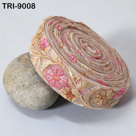 9 Yard Embroidery 4cm Ribbon Fabric Trim Indian Pink Embellishment Embroidered Saree Crafting Border Wedding Dress Trimmings Cushion Covers