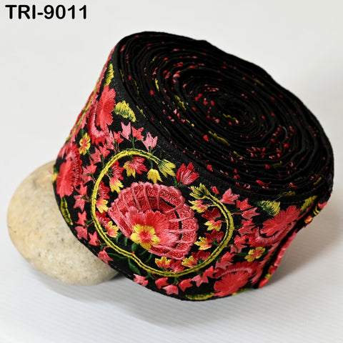 9 Yard Red 9cm Sari Border Embroidery Trims Tapes Embroidered Saree Ribbons Embellish Sewing Costumes Crafting Hair Bands Straps Tote Bags