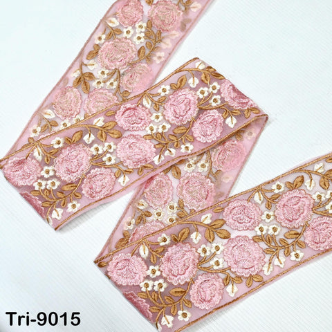 9 Yard Embroidery Pink 85mm Ribbons Embellishment Embroidered Fabric Saree Border Theatrical Costumes Crafting Sewing Holidays Decorations