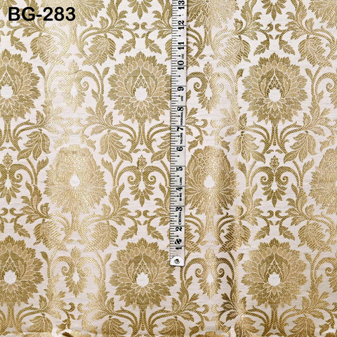 Brocade Fabric in Ivory Gold Weaving Banaras Brocade Wedding Dress Fabric Banarasi Blended Silk by the Yard fabric Home Decor Table Runner