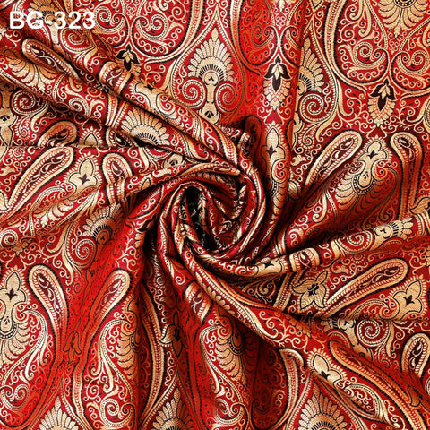 Maroon Gold Brocade Fabric by the yard Indian Blended Silk Wedding Dress Banarasi Vest, Corset Fabric Theatrical Costumes Mid Length Coats