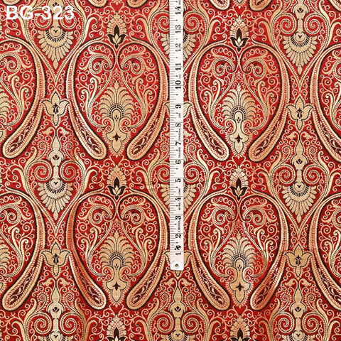 Maroon Gold Brocade Fabric by the yard Indian Blended Silk Wedding Dress Banarasi Vest, Corset Fabric Theatrical Costumes Mid Length Coats