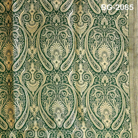 Bottle Green Indian Brocade Fabric by the Yard Banarasi Lehenga Wedding Dresses Saree Fabric Sewing Crafting Home Decor Table Runner Drapery