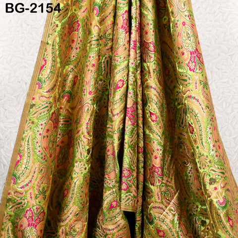 Pistachio Brocade Fabric By The Yard Banarasi Indian Bridal Wedding Dresses Varanasi Blended Silk Crafting Sewing Costume Lehenga Blouses