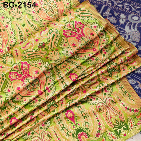 Pistachio Brocade Fabric By The Yard Banarasi Indian Bridal Wedding Dresses Varanasi Blended Silk Crafting Sewing Costume Lehenga Blouses