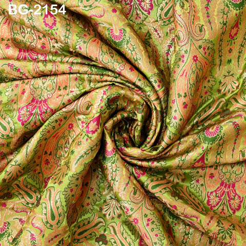 Pistachio Brocade Fabric By The Yard Banarasi Indian Bridal Wedding Dresses Varanasi Blended Silk Crafting Sewing Costume Lehenga Blouses