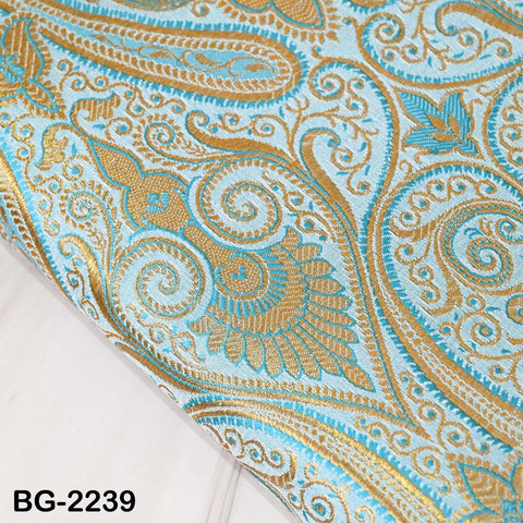 Indian Light Turquoise Brocade by the Yard Sewing Wedding Dress Jacket Blended Silk Banarasi Costume Material Crafting Upholstery Furnishing