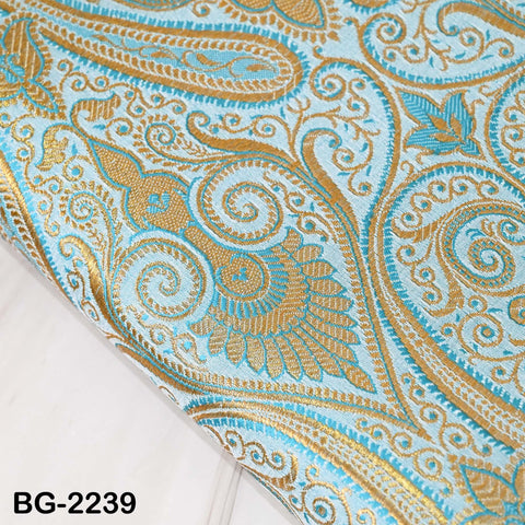 Indian Light Turquoise Brocade by the Yard Sewing Wedding Dress Jacket Blended Silk Banarasi Costume Material Crafting Upholstery Furnishing