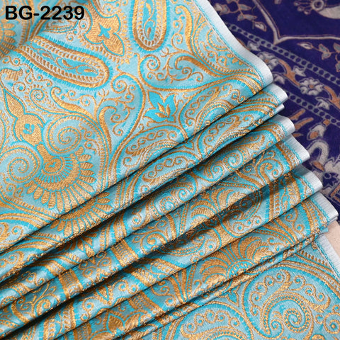 Indian Light Turquoise Brocade by the Yard Sewing Wedding Dress Jacket Blended Silk Banarasi Costume Material Crafting Upholstery Furnishing