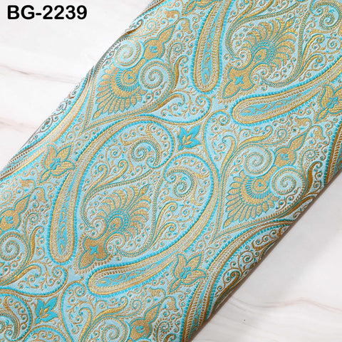 Indian Light Turquoise Brocade by the Yard Sewing Wedding Dress Jacket Blended Silk Banarasi Costume Material Crafting Upholstery Furnishing