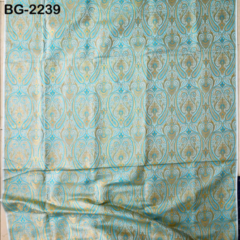Indian Light Turquoise Brocade by the Yard Sewing Wedding Dress Jacket Blended Silk Banarasi Costume Material Crafting Upholstery Furnishing