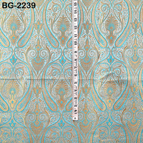 Indian Light Turquoise Brocade by the Yard Sewing Wedding Dress Jacket Blended Silk Banarasi Costume Material Crafting Upholstery Furnishing