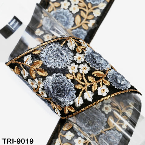 9 Yard Embroidery Grey 85mm Ribbons Embellishment Embroidered Fabric Saree Border Theatrical Costumes Crafting Sewing Holidays Decorations